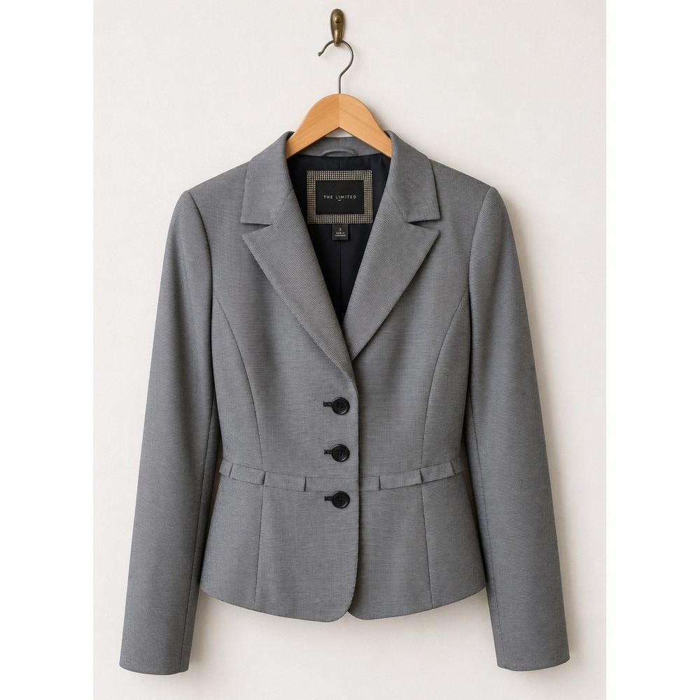 The Limited Blazer Women Small Gray Houndstooth Single Breasted Academia Preppy